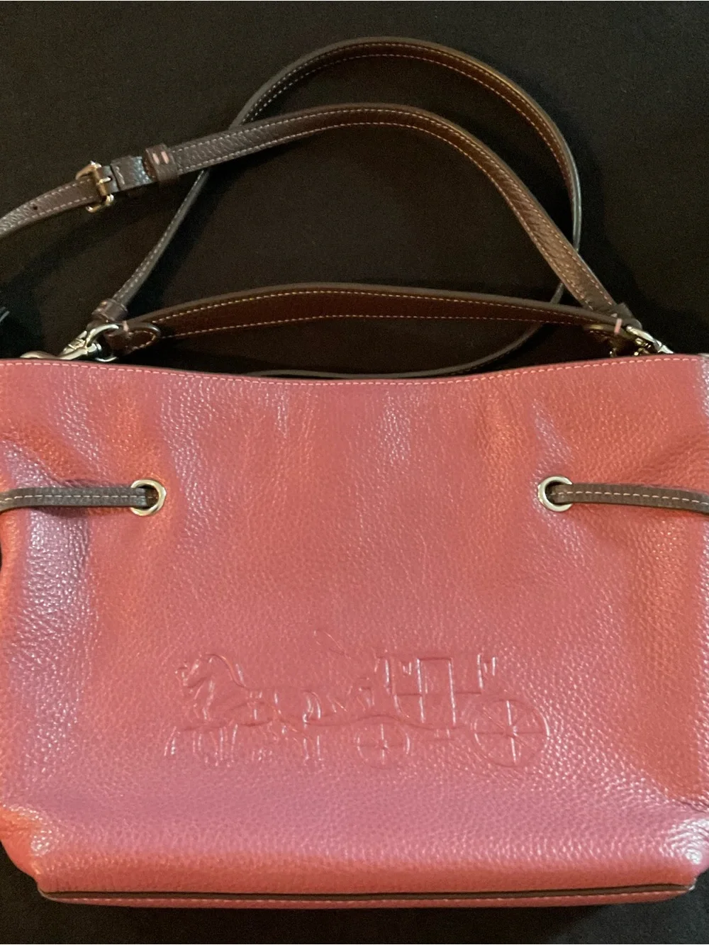 Coach Horse & Carriage Embossed Pebble Leather Convertible Crossbody Mauve Pink